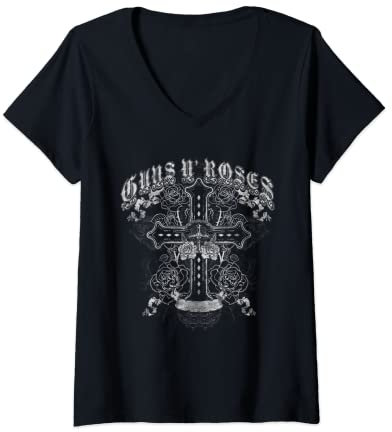 Womens Guns N' Roses Official Vintage White Cross V-Neck T-Shirt