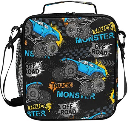 litebear Kids Lunch Box Boys Girls Insulated Lunch Cooler Bag Monster Truck Car Trace Reusable Lunch Tote Kit for School Travel