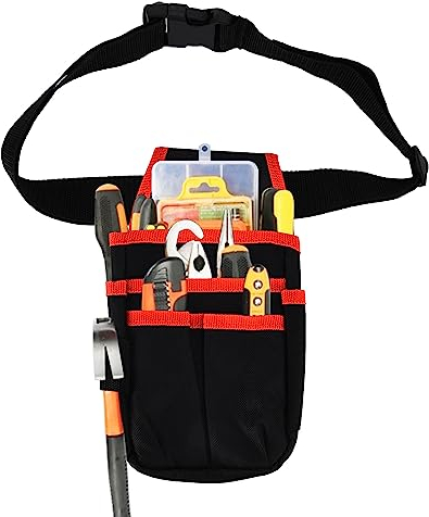 Klein Werkzeugtasche mit Gürtel, 25 x 13 cm Professionelle Elektriker Werkzeuggürtel 600D Oxford Stoff Wasserdichte Hardware Werkzeug Belt Tool Bag Garten Gürteltasche, Rot