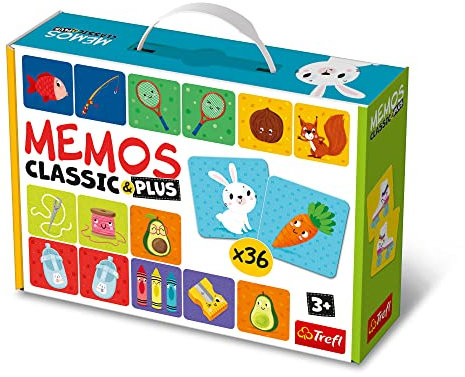 Trefl - Memos Classic & Plus, Logik - Lernspiel für Kleinkinder, Bilderpaare Finden, Verschiedene Varianten von Spaß, klassisches Gedächtnisspiel für Kinder ab 3 Jahren