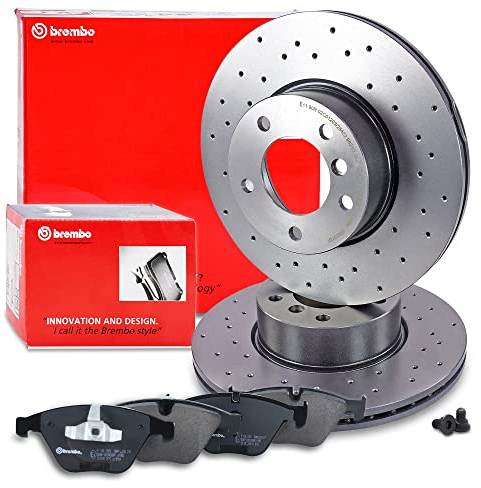 BREMBO XTRA LINE Bremsenset Vorderachse inkl. Gelochte Sport-Bremsscheiben Vorne Ø 312 mm Belüftet und Bremsbeläge Vorne , Kompatibel mit BMW 3er (E90) (E93) (E92) (E91), X1 (E84)