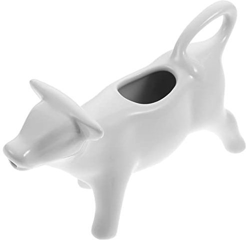 Luxshiny Porcelain Cow Creamer Ceramic Coffee Creamer Milk Serving Pitcher Jug Animal Shaped Sauce Server Cup Flower Vase for Kitchen Cafes Restaurants Hotels 40ML White