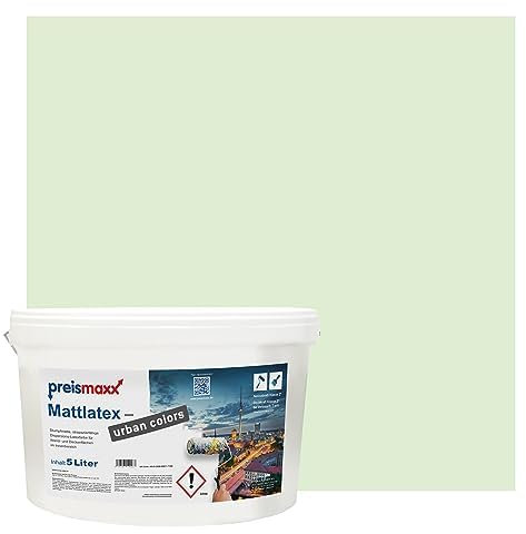 Preismaxx Mattlatex Farbe für Innen urban colors, bunte Wandfarbe Latexfarbe matt, grün, eisgrün, ice green 5L