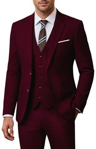 Men Suit Set Slim Fit Wedding Suit Business Suit Burgundy Prom Groomsmen Suits Tuxedos Jacket Blazer Vest Pants Men Suits S