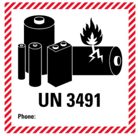 Aufkleber Hinweis Kennzeichnung für Lithium Batterien UN3491 Sicherheit Schild Folie selbstklebend, rot | 5-40cm Made in Germany, Größe: 20x20 cm