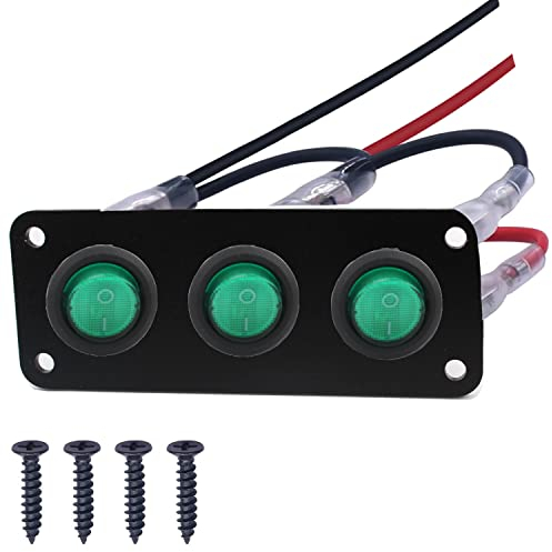 RUNCCI-YUN 3 Gang Redondo Interruptor 12V Panel Interruptor,Panel de interruptor de palanca de LED Verde 12V,SPST Interruptor Coche Redondo para coche, caravana, camión, barco