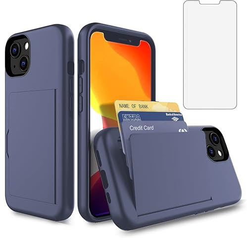 Asuwish Phone Case for iPhone 13 Mini 5.4 inch with Screen Protector Cover and Credit Card Holder Stand Slim Hybrid Cell Accessories iPhone13mini i-Phone 13minicase i iPhone13 13mini Women Navy Blue