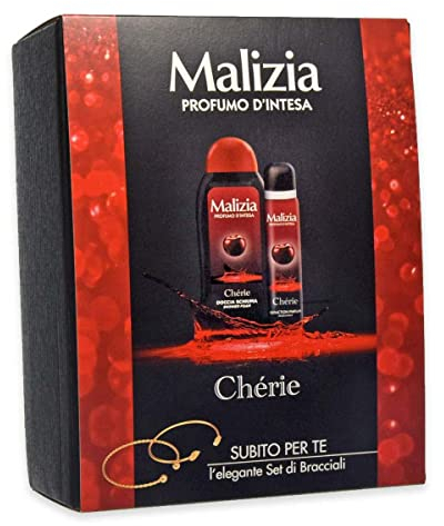 Malizia Chérie-Schatulle: mit 1 Seduction Parfum Deodorant 100 ml + 1 Schaumdusche 300 ml + Set von eleganten Armbändern als Geschenk.