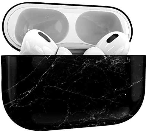 MyGadget Hülle [ Marmor Muster ] kompatibel mit Apple AirPods Pro 2. Gen - Qi kompatibel - Case Schutzhülle - robuster & stoßfester Bumper - Marmor Schwarz
