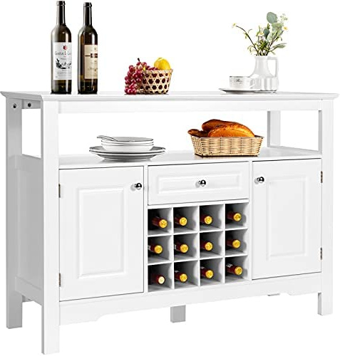 COSTWAY Sideboard Buffetschrank mit Türen und Schubladen, Küchenschrank Holz, Küchekommode Aufbewahrungsschrank Weinschrank Beistellschrank 116 x 40 x 82 cm (Weiß)