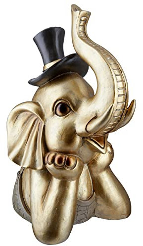 GILDE Deko Figur Skulptur Elefant mit Zylinder - Tierfigur aus Kunstharz - Dekoration Wohnzimmer - Farbe: Gold - Höhe 29 cm
