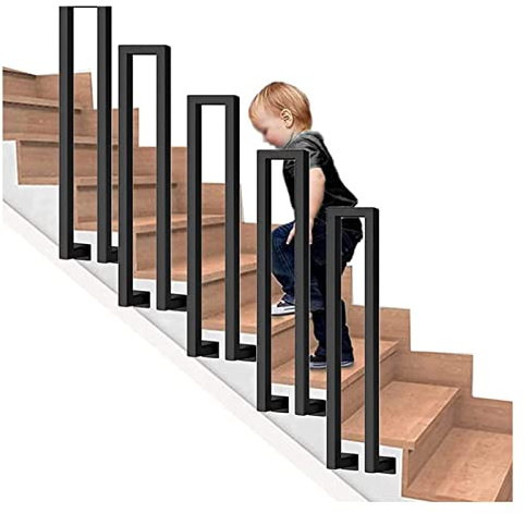 Seitlich Montierte U-Form Treppengeländer, Schwarzes Vierkantrohreisen Geländer, Für Villa, Garten Rutschfest Dekorativ Handläufe ,Sturzprävention Für Kinder Treppengel(Size:85cm/2.8ft,Color:schwarz)