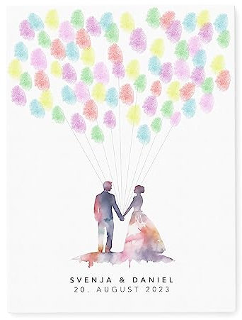 DEL MÀ Unique & Personal Leinwand Hochzeit Fingerabdruck personalisiert Luftballons Hochzeit Gästebuch Mal Anders Alternative mit Fingerabdrücke 30x40 cm (OHNE Farbe)