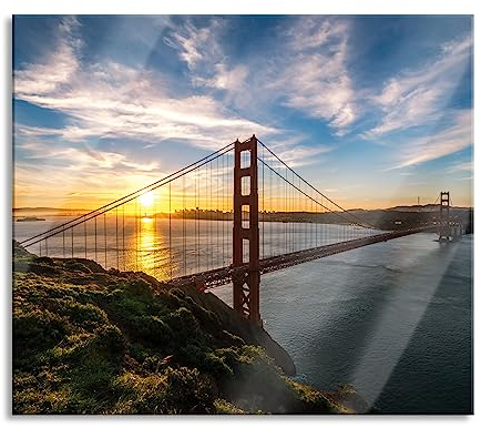 Golden Gate Bridge Herdabdeckplatte & Spritzschutz aus Echtglas | Für Herd-Kochfelder | 60x52 cm