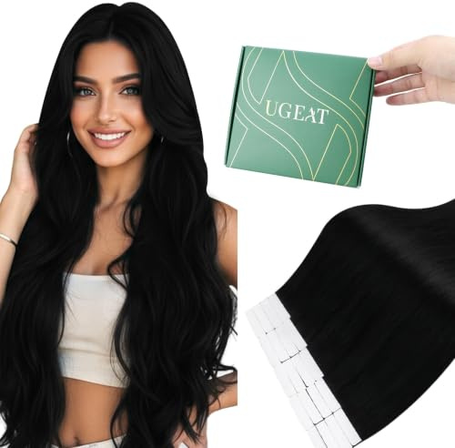 Ugeat Extensions Echthaar Tape Schwarz Remy Haar Black 35 cm 50G 20 Stück