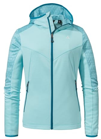 Schöffel Damen Fleece Hoody Svardalen L, schnell trocknende Fleecejacke mit Kapuze, funktionaler Outdoor Hoody, mit Reißverschluss-Taschen und elastischem Saum, iced blue, 48