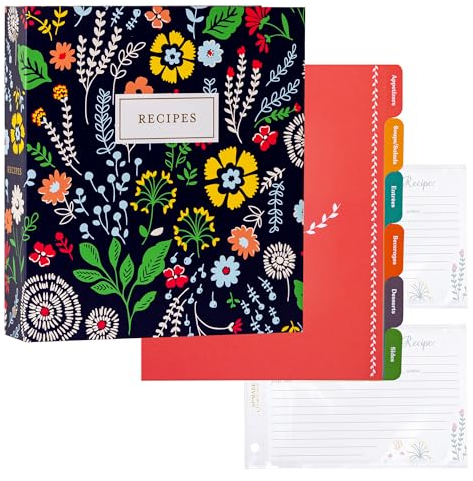 Jot & Mark Rezeptbuch mit 3 Ringen, 21,6 x 24,1 cm, Vollseite mit transparenten Schutzhüllen und farbigem Druckpapier für Familienrezepte (21,6 x 24,1 cm Rezeptbinder, Windrad-Blumen)