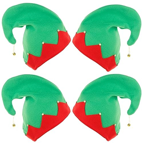 YouYuer Elfenmütze,4PCS Elf Mütze,Wichtelmütze,Weihnachtself Hut,Weihnachtsmütze,Nikolausmütze Erwachsene Geeignet Für Alle Arten Von Weihnachts und Neujahrsfeiern