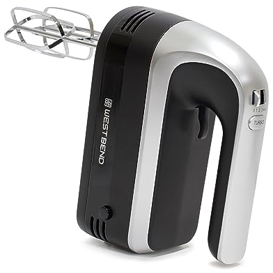 West Bend Hand Mixer Plus with Immersion Blender Attachment, 6 Speed Options with Ergonomic Handle and Snap-On Storage Case, 250-Watts, Black