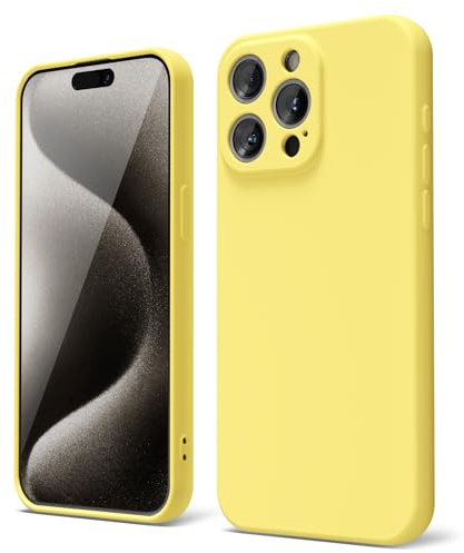 oakxco for iPhone 15 Pro Max Phone Case Liquid Silicone, Thin Slim Soft Rubber Gel TPU Plain Simple Cover for Women Girl Cute, Matte Solid Color,Yellow
