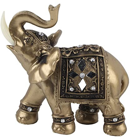 Elephant Statue,Gold Elegant Elephant Statue with Trunk Facing Upwards Collectible Wealth Lucky Elephants Figurine, Perfect for Home Decor, Office Decoration Ornaments Statues Gifts Set(medium )