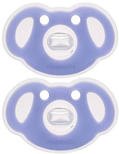 Mombella Koala Schnuller für 0 Monate+, Silikon-Schnuller für gestillte Babys, weicher Schnuller für Neugeborene, orthodontisches Design, symmetrische Kurven, 2er-Pack für die Nacht