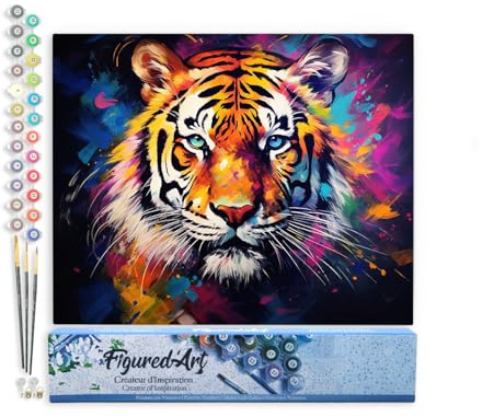 Figured'Art Malen Nach Zahlen Erwachsene Tiger Farbenfroh Abstrakt - Paint by Numbers Basteln DIY Bastelset 40x50cm ohne Holzrahmen