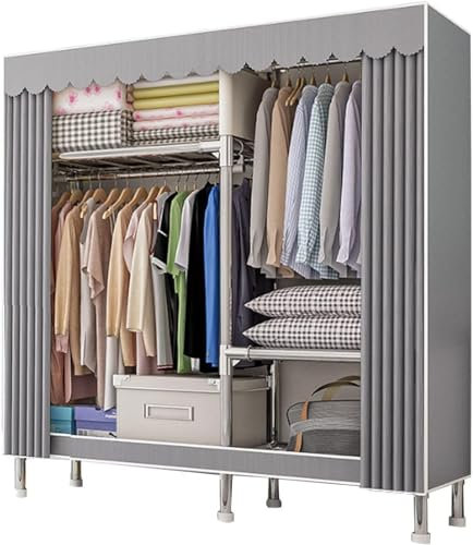 Kleiderschrank Tragbarer Kleiderschrank Aus Segeltuch, Stoffschrank, Faltbarer Kleiderschrank-Aufbewahrungsorganisator Mit Kleiderstange, für Schlafzimmer, Wohnzimmer, 106x46x173cm