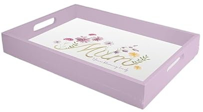 Tech Island Serving Tray, Mum - you're blooming lovely Wooden Tray Rectangular Bottom Plastic Dinner/Drinks Reusable Serving Trays, Ideal for Home Breakfast, party (Purple)