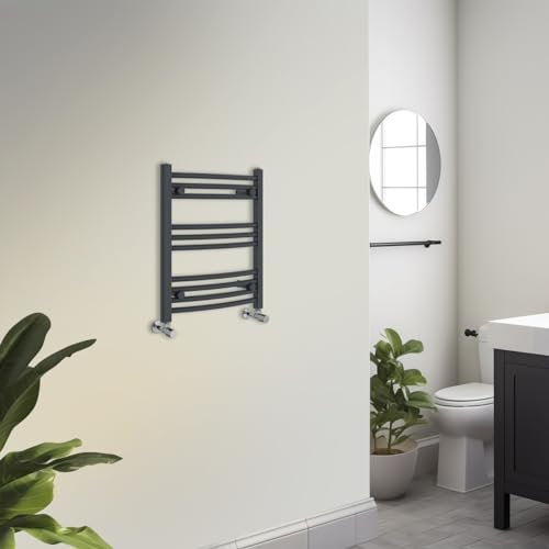 Warmehaus Towel Radiator 600 x 500mm Grey Contemporary Bathroom Towel Rail - Curved