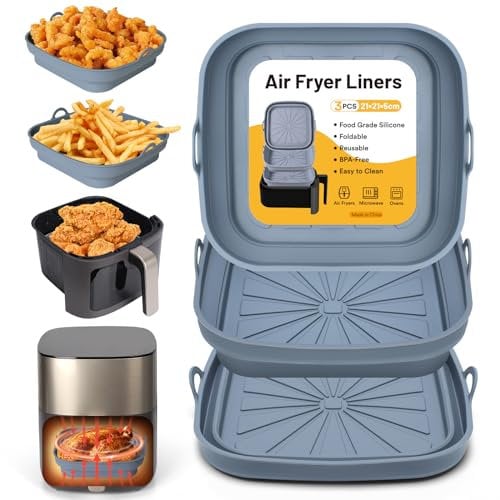Alyvisun Molde Silicona Freidora de Aire, 3 Piezas Bandeja Moldes para Air Fryer Reutilizable Recipientes Cuadrado Cesta Utensilios Accesorios para Freidora sin Aceite, Microondas, Horno (Gris)