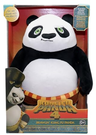 Kung Fu Panda Brawlin' Plüschtier mit 10 Actiongeräuschen – weicher & kuscheliger Panda Po – Für Kung Fu Panda Filmfanatiker, Fördert Fantasie & interaktives Spielen – Langlebig & Ideal für jedes
