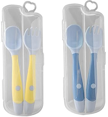 Abaodam Ensemble de Couverts pour Garçons Et Filles pour Bébé Apprenant à Manger Ensemble de Cuillères à Fourchette Pliables Ustensiles de Cuisine Souples pour Nourrissons Poignée Flexible à 360 °