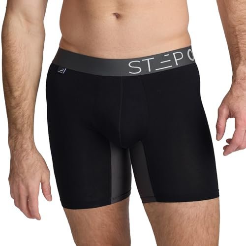STEP ONE Mens Boxers Shorts, 1 Pair, Anti Chafing Underwear for Men, Moisture-Wicking Boxer Shorts with 3D Pouch. Fabric Made from Organic Bamboo Black and Grey S