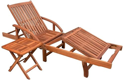 Kavolet Lettino da giardino pieghevole con ruote, in legno di acacia