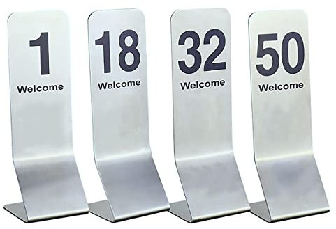 Números de mesa de acero inoxidable 1-50, tarjetas de lugar de 6 cm x 18 cm para bodas, números de mesa para asientos de restaurante, cafetería, bar, fiesta de eventos de aniversario de cumpleaños