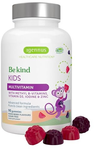 Igennus Methylated Kids Multivitamin Gummy, 90 Sugar Free Gummies, Highly Bioavailable B-Vitamins & Methylfolate, All Day Nutrients Delivery, Berry Flavour, Clean, Third Party Tested & Vegan, Age 4+