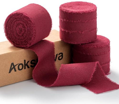 AOKSUNOVA Cinta de algodón, cinta de algodón, cinta de tela, burdeos, rojo, ancho para regalo, 3,8 cm