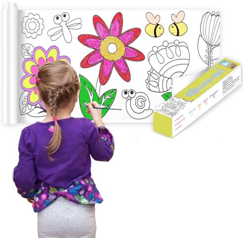 Malpapier für Kinder, 300 * 30cm Zeichenrolle Papierrolle, DIY Malpapier Sticky Farbe Füllpapier für Kinder Craft, Drawing Paper Roll for Mädchen und Jungen (Blume)