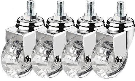 4X Lenkrollen mit Zapfen, bis zu 100 kg, robuste kleine Lenkrollen für Möbel, Raddurchmesser: 50 mm, geräuscharm, Rollen aus transparentem Gummi, M8 x 15 | M10 x 15 | M8 x 25 | (Größe: M8 x