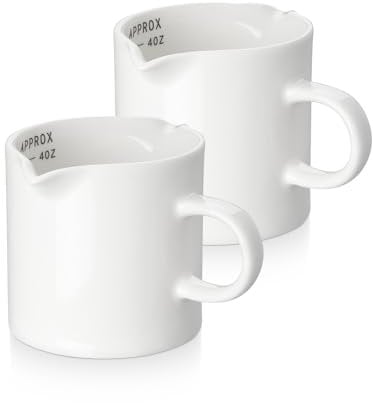 ABRUTY Espresso Cups, 5 OZ Ceramic Double Spouts Cups, Shot Cup Mug with Handle and Measuring, Small Accessories for Machine Set Suitable for Milk Coffee Syrup