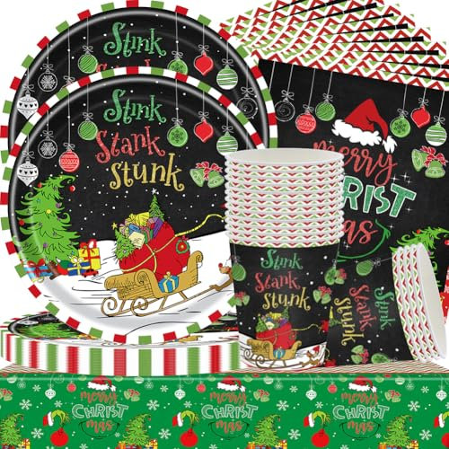 Festival Vajilla de Fiesta, 61 Piezas Reutilizable set de juego de platos y cubiertos, cubertería de cartón, vasos y servilletas, Decoraciones de Fiesta (20 invitados)