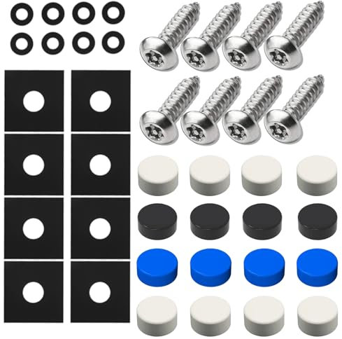 Kennzeichen Schrauben mit Abdeckkappen, Kennzeichen Gewindeschrauben Set, 40-teilig Abdeckkappen Befestigung für KFZ Nummernschild, Abdeckung Schrauben Halterung Kit