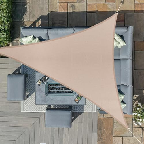 Sunnylaxx 5x5x5m Taupe Voile d’ombrage Triangulaire, Toile Imperméable Une Protection des Rayons UV à 95%, Voile Ombrage pour en Plein air, Jardin & Terrasse