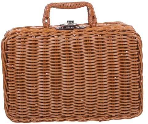 MOBUTOFU Simulierte Rattan Woven Aufbewahrungsbox Retro Handgefertigte Koffer Dekorative Box Für Hochzeit Und Fotografie Für Kosmetik Und Aufbewahrung