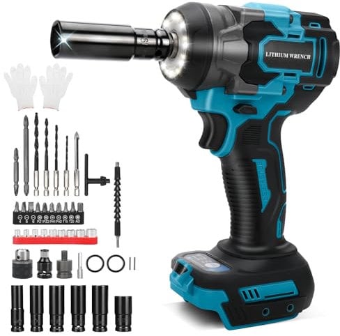 Chiave a impulsi senza fili compatibile con Makita 18 V, 650 N.m, Avvitatore A Impulsi a batteria, 1/2 Elevata Avvitatori a Massa Battente chiave con chiave a bussola, adattatore (senza batteria)