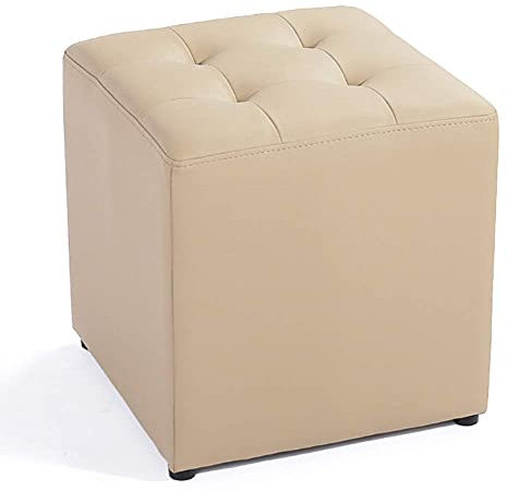 MEILISHAOMEI Ledergepolsterter Würfel-Pouf-Ottomane,Pouf-Fußhocker,quadratisches Massivholz,Leder,Wohnzimmer-Couchtisch,kleine Bank,beige,40 x 40 x 40 cm (16 x 16 x 16)