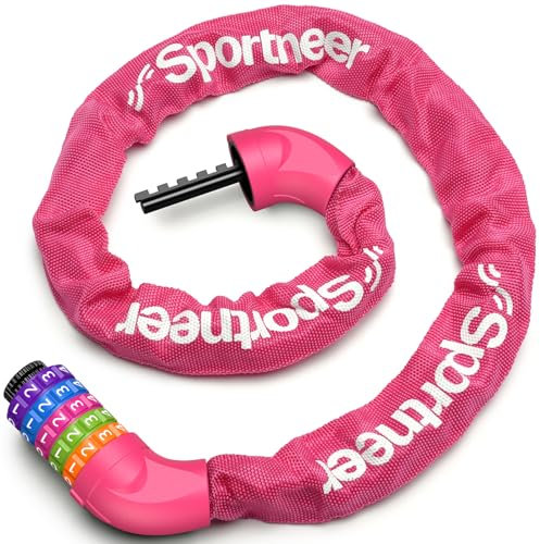 Sportneer Lucchetto a catena ad alta sicurezza, combinazione a 5 cifre, antifurto, per bicicletta, moto, scooter, porta