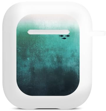 Hülle mit Karabiner kompatibel mit Apple AirPods (2. Generation) Case weiß Schutzhülle mit Schlüsselanhänger türkis Fisch Wasser