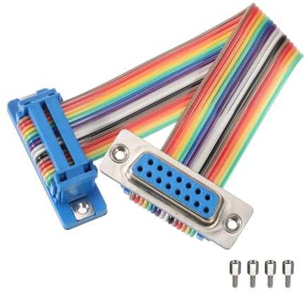 sourcing map IDC Serial Cable Rainbow Wire Flat Ribbon Cable DB15 Male to DB15 Female 3.9 Inch Length 2.54mm Pitch Breadboard Jumper Wires for Electronic Projects